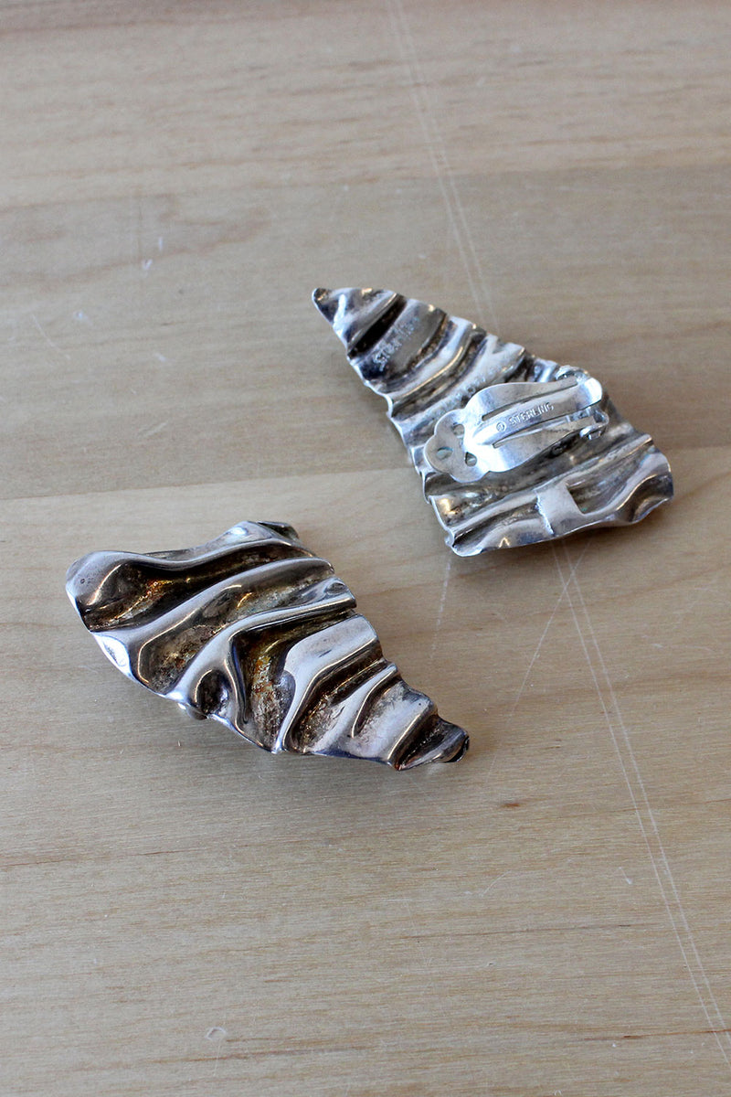 Rippled Sterling Clip-ons