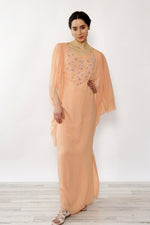 Richilene Silk Peach Beaded Gown XS-M