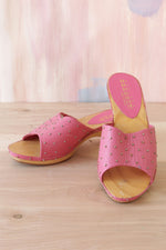 Studded Pink Leather Wood Wedges 7.5-8