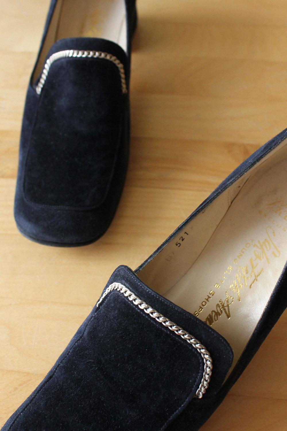 Navy Chain Heeled Loafers 6.5