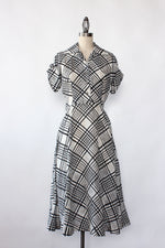 1950s Plaid Silk Flare Dress XS