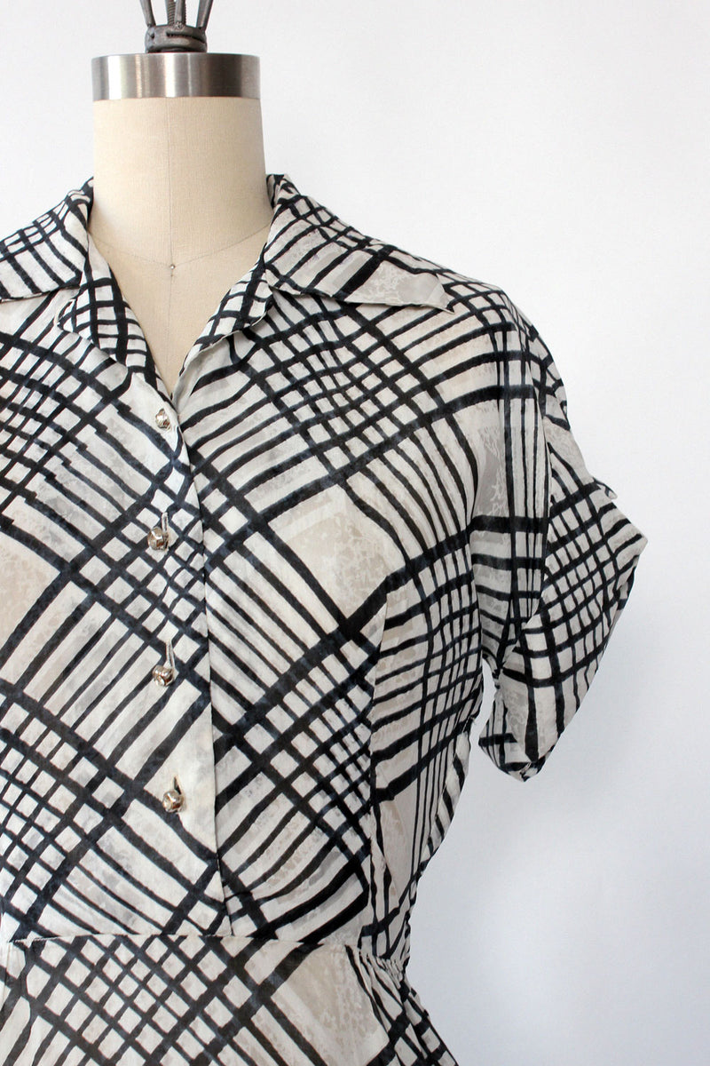 1950s Plaid Silk Flare Dress XS