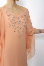 Richilene Silk Peach Beaded Gown XS-M