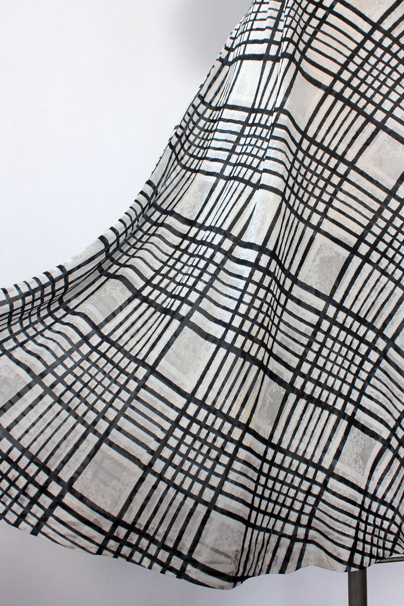 1950s Plaid Silk Flare Dress XS