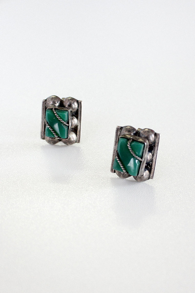 Jade Glass Screw-Back Earrings