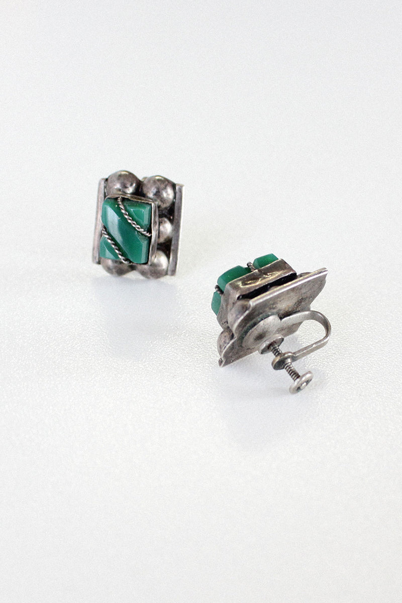 Jade Glass Screw-Back Earrings