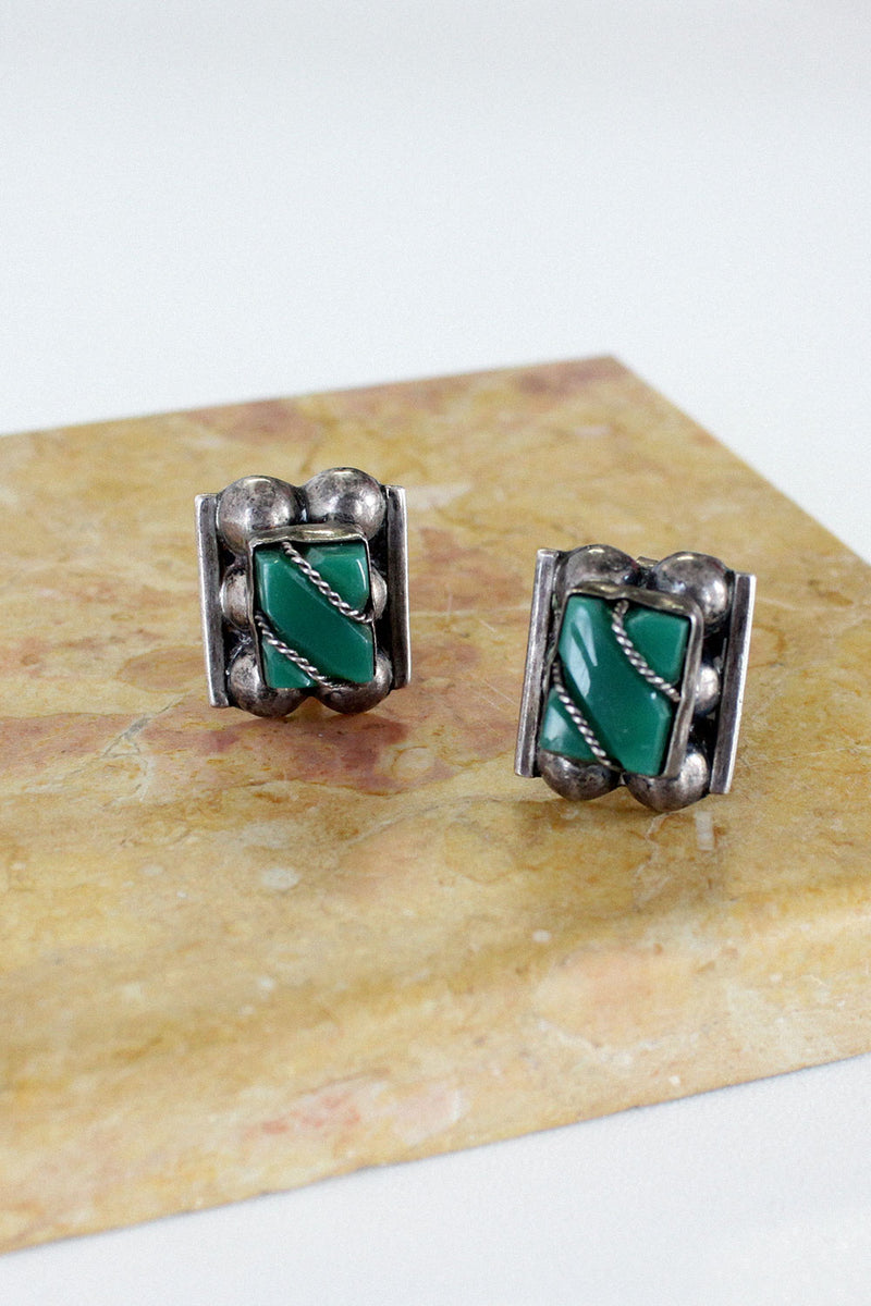 Jade Glass Screw-Back Earrings
