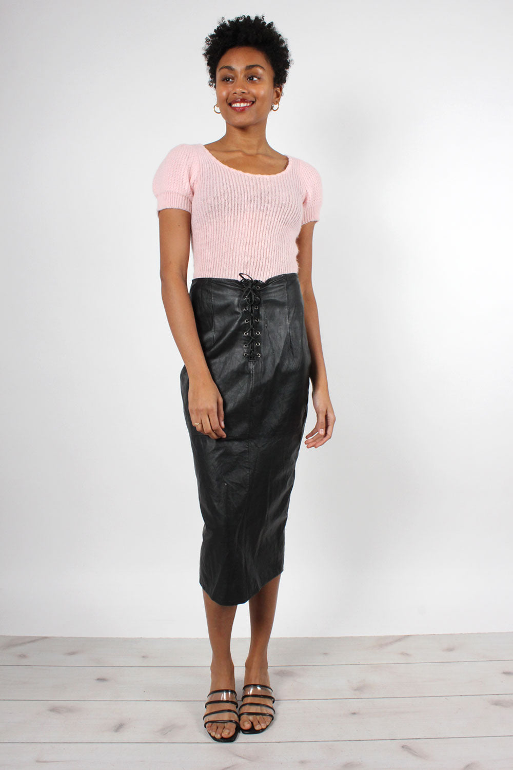 Lace-up Leather Zip Skirt S