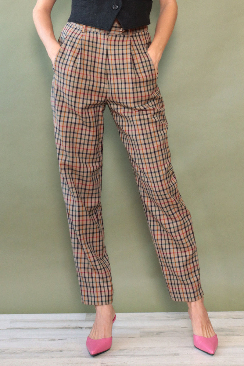 British Plaid Pleat Slacks M