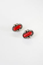 Silver and Red Screw-Back Earrings