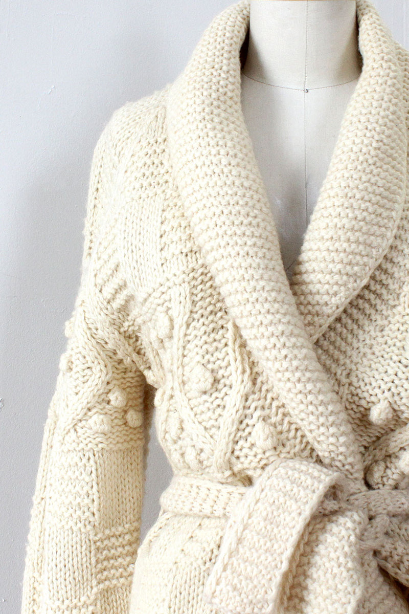 Fisherman Ivory Wool Cardigan
