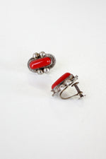 Silver and Red Screw-Back Earrings