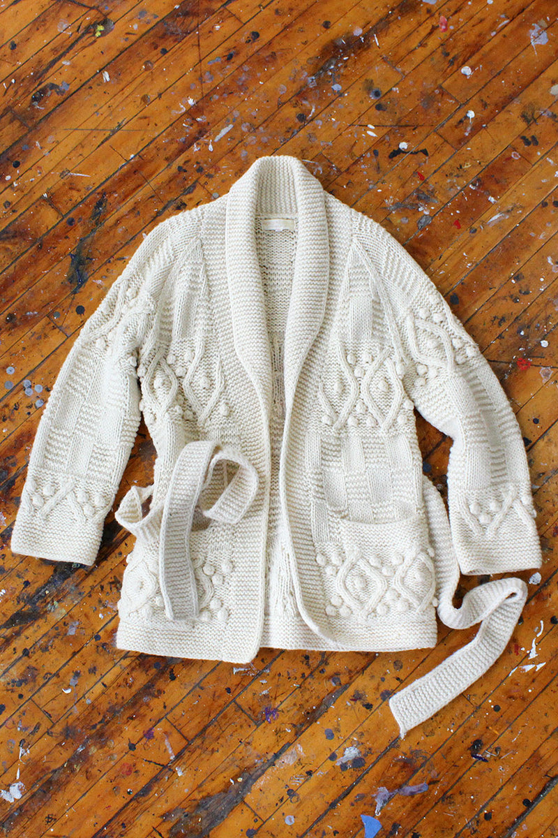 Fisherman Ivory Wool Cardigan