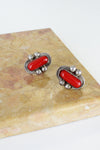 Silver and Red Screw-Back Earrings