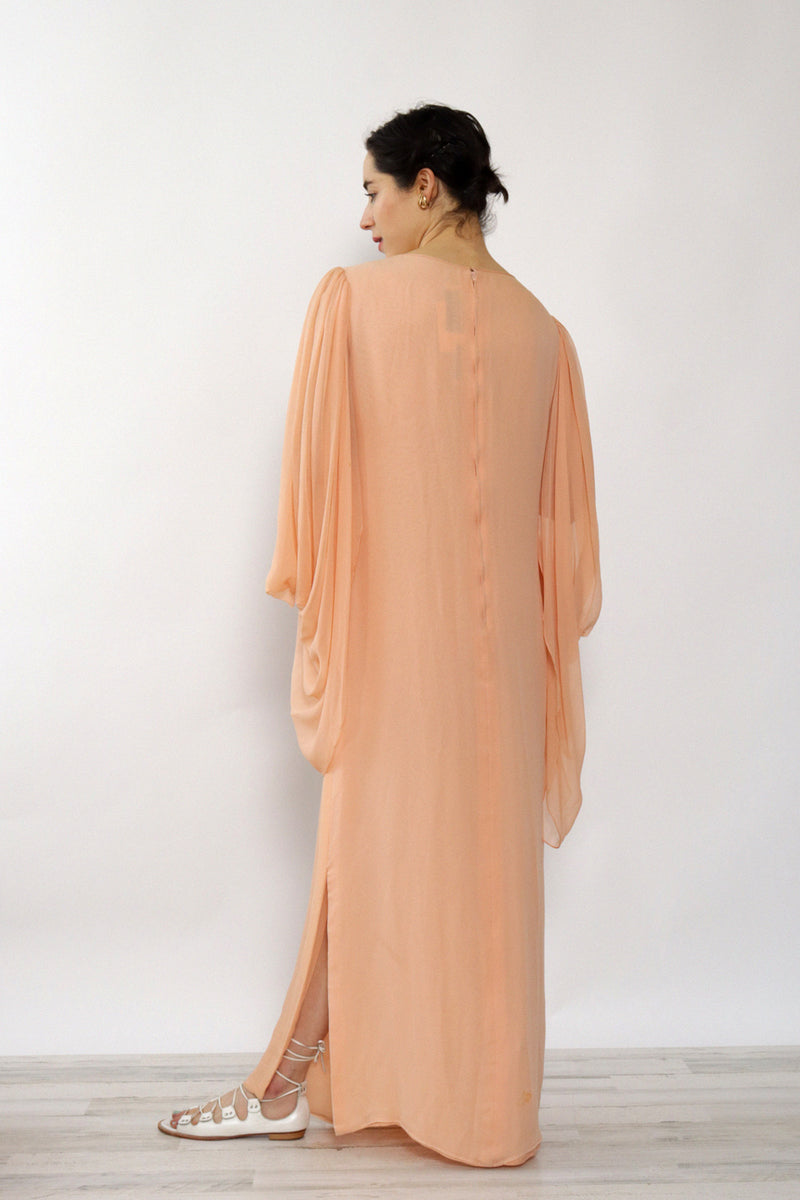 Richilene Silk Peach Beaded Gown XS-M