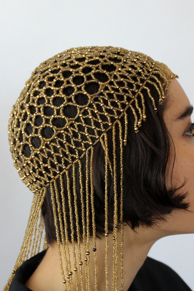 Golden Beaded Fringe Headpiece