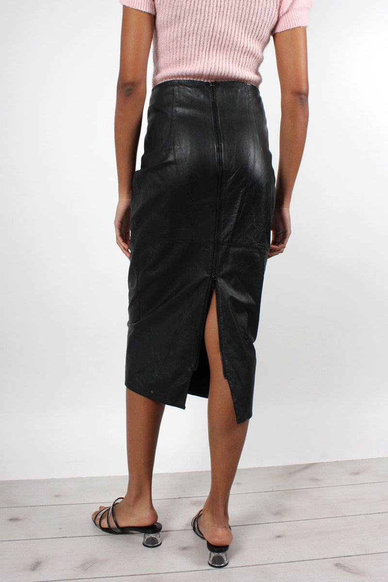 Lace-up Leather Zip Skirt S