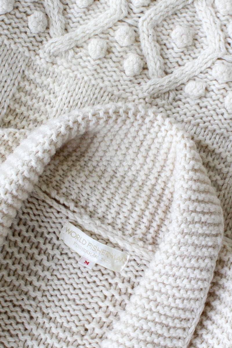 Fisherman Ivory Wool Cardigan