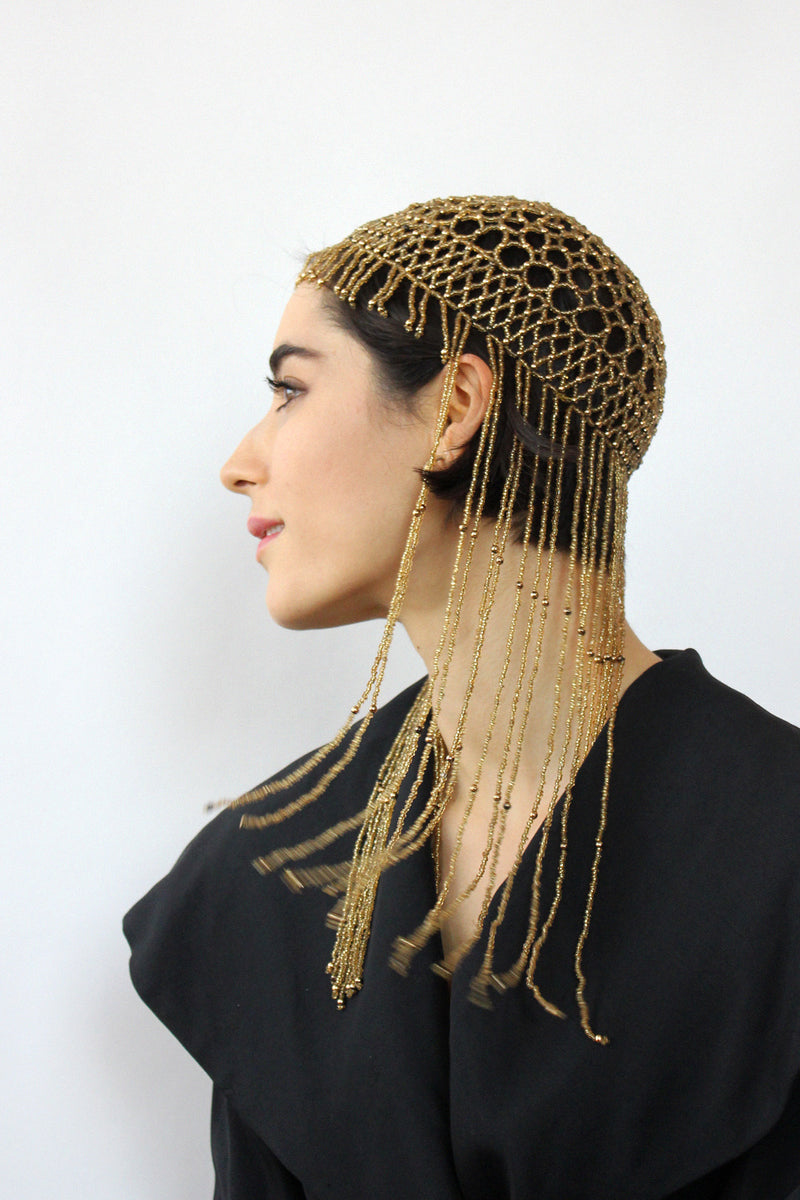 Golden Beaded Fringe Headpiece