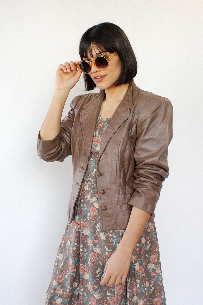 Sepia Leather Puff Jacket S/M