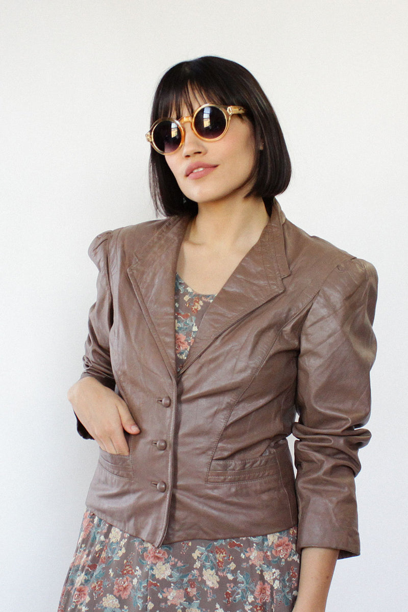 Sepia Leather Puff Jacket S/M