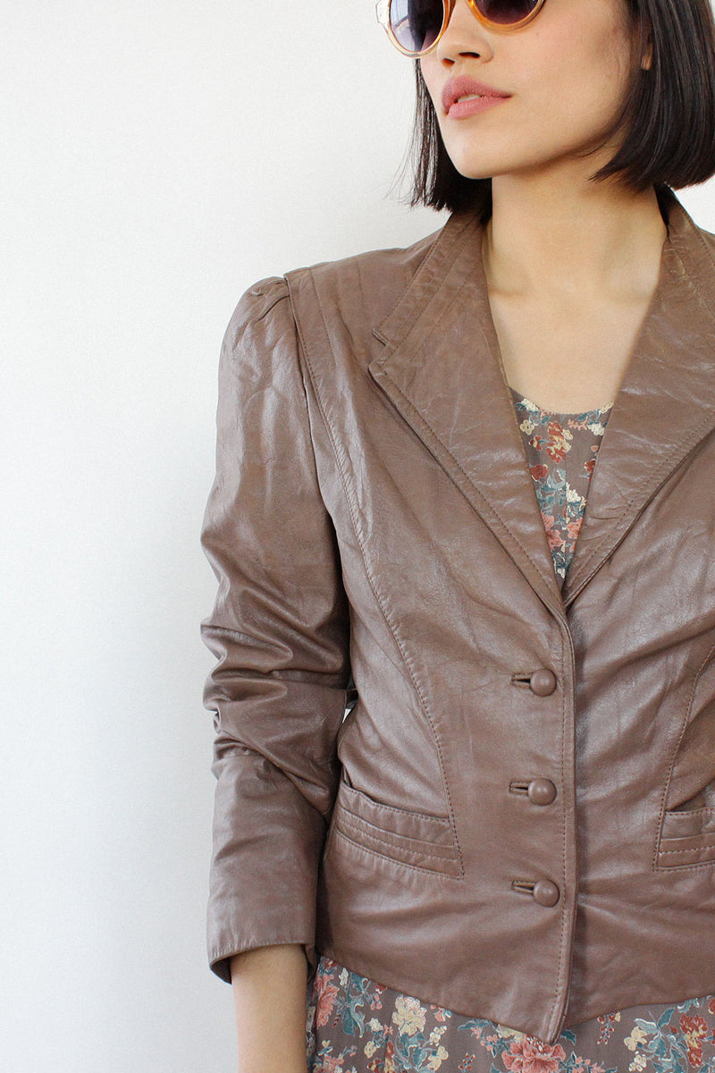 Sepia Leather Puff Jacket S/M