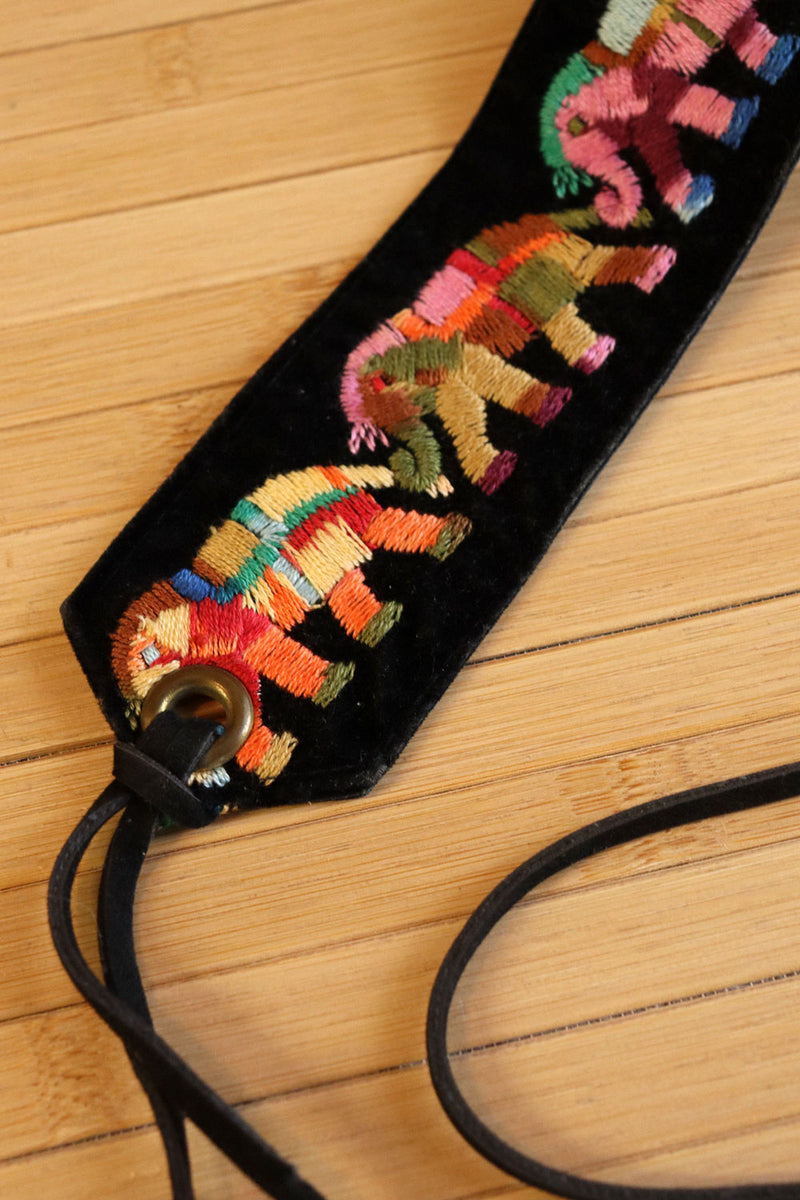 Embroidered Elephant Tie Belt