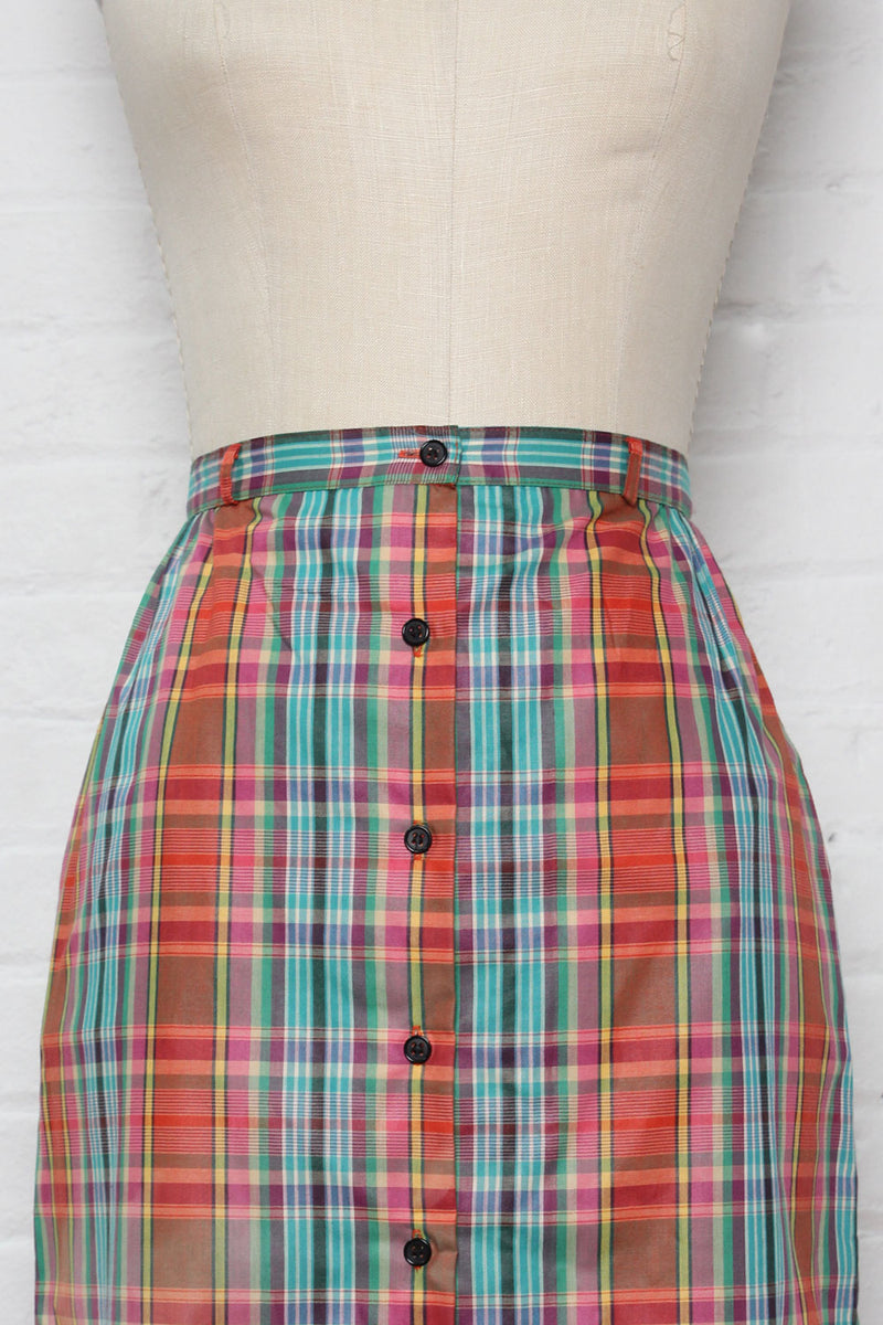 Madras Plaid Pocket Skirt M