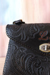 Black Tooled Leather Crossbody Bag