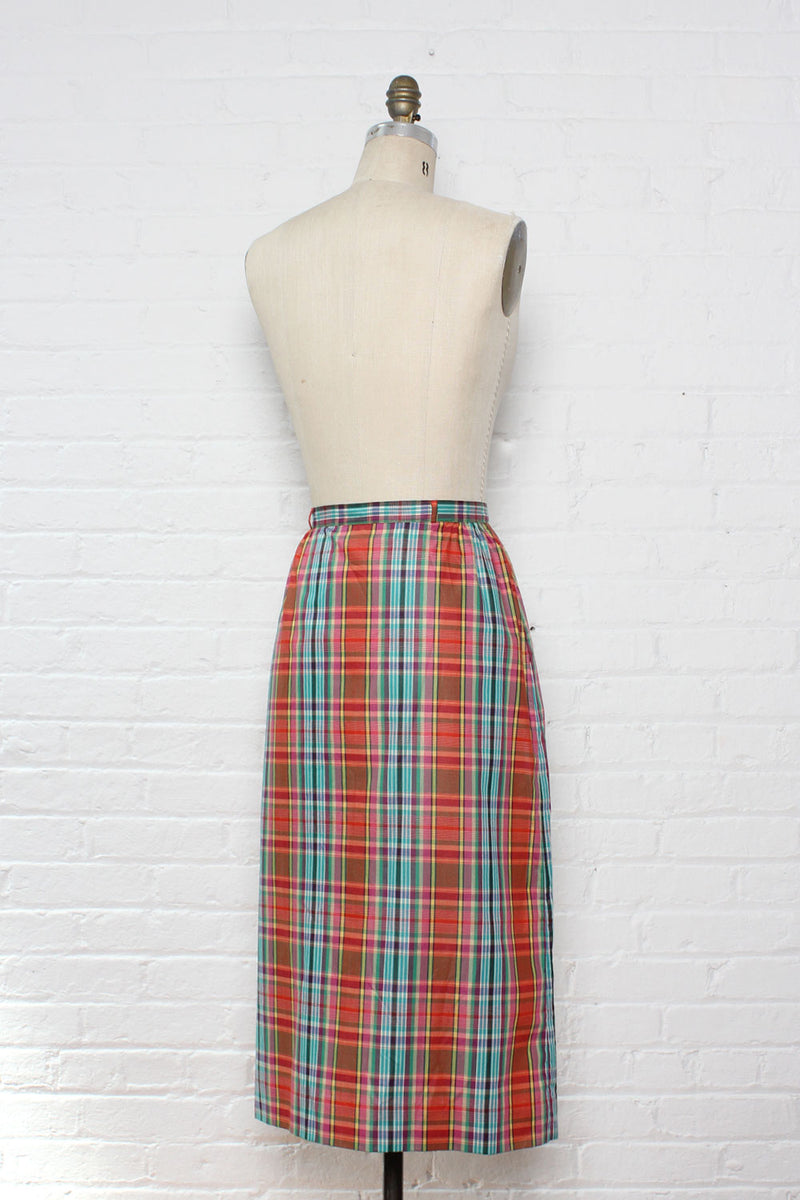 Madras Plaid Pocket Skirt M