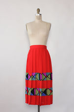Pleated Border Print Skirt S/M
