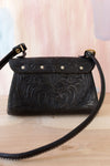 Black Tooled Leather Crossbody Bag