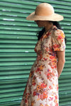 Antiqued Floral V-Neck Dress
