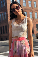 White Leather Lace Crop Top S