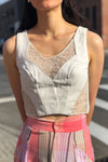 White Leather Lace Crop Top S