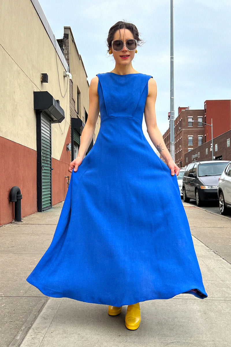Cobalt Blue Sweeping Maxi Dress S OMNIA Cobalt Blue Sweeping Maxi Dress S OMNIA