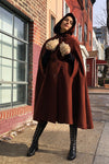 Russet Hooded Woolen Cape S-L