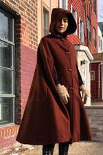 Russet Hooded Woolen Cape S-L