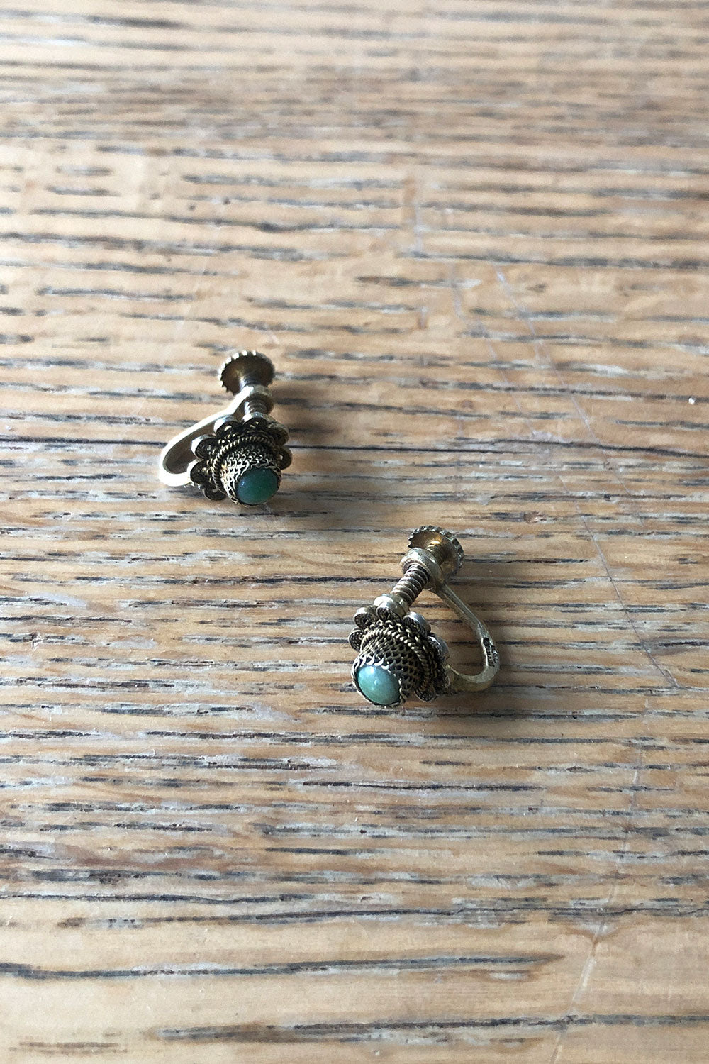 Mini Brass & Sage Screwback Earrings