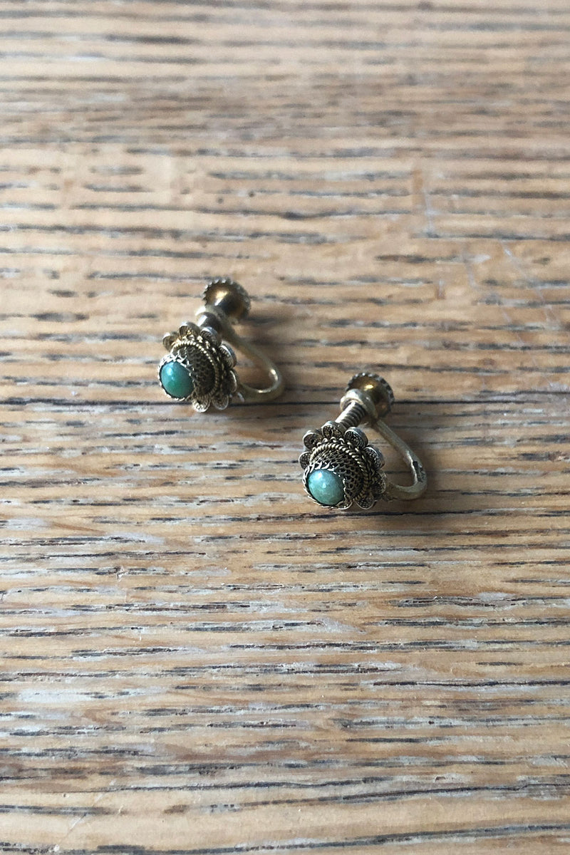 Mini Brass & Sage Screwback Earrings