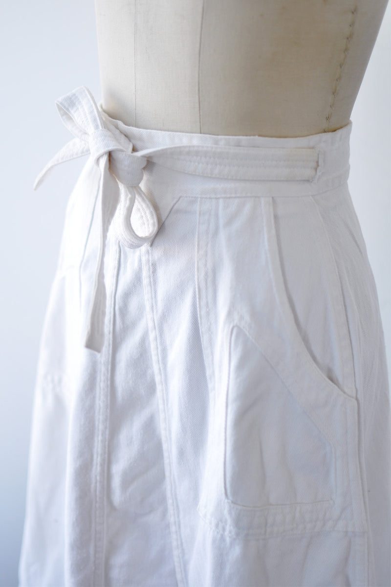 White Denim Wrap Skirt XS