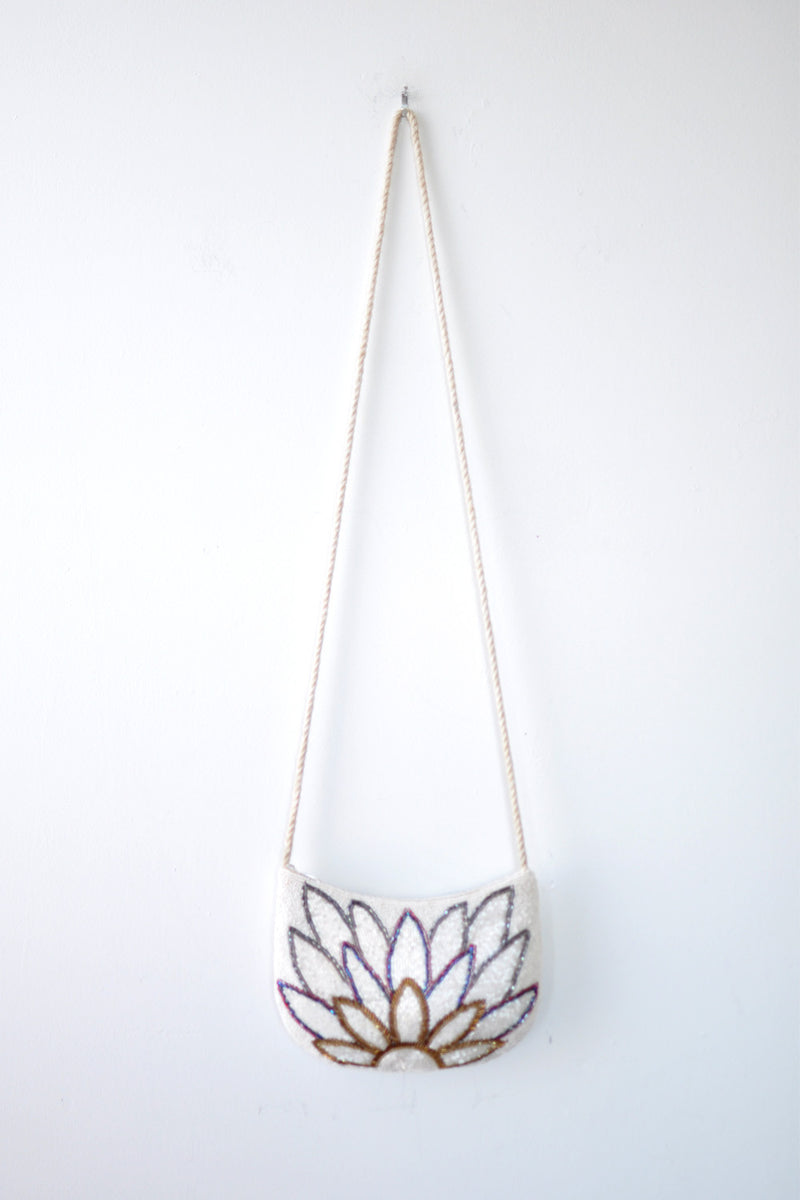 White Beaded Peacock Purse