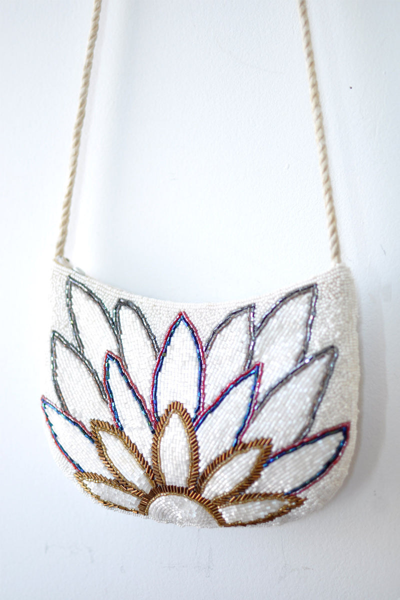 White Beaded Peacock Purse