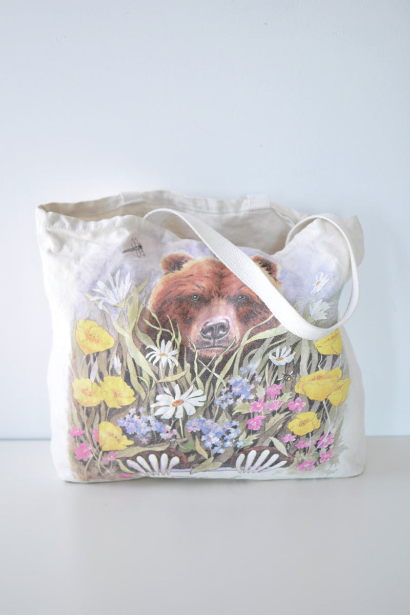 Bear in Flora Canvas Tote