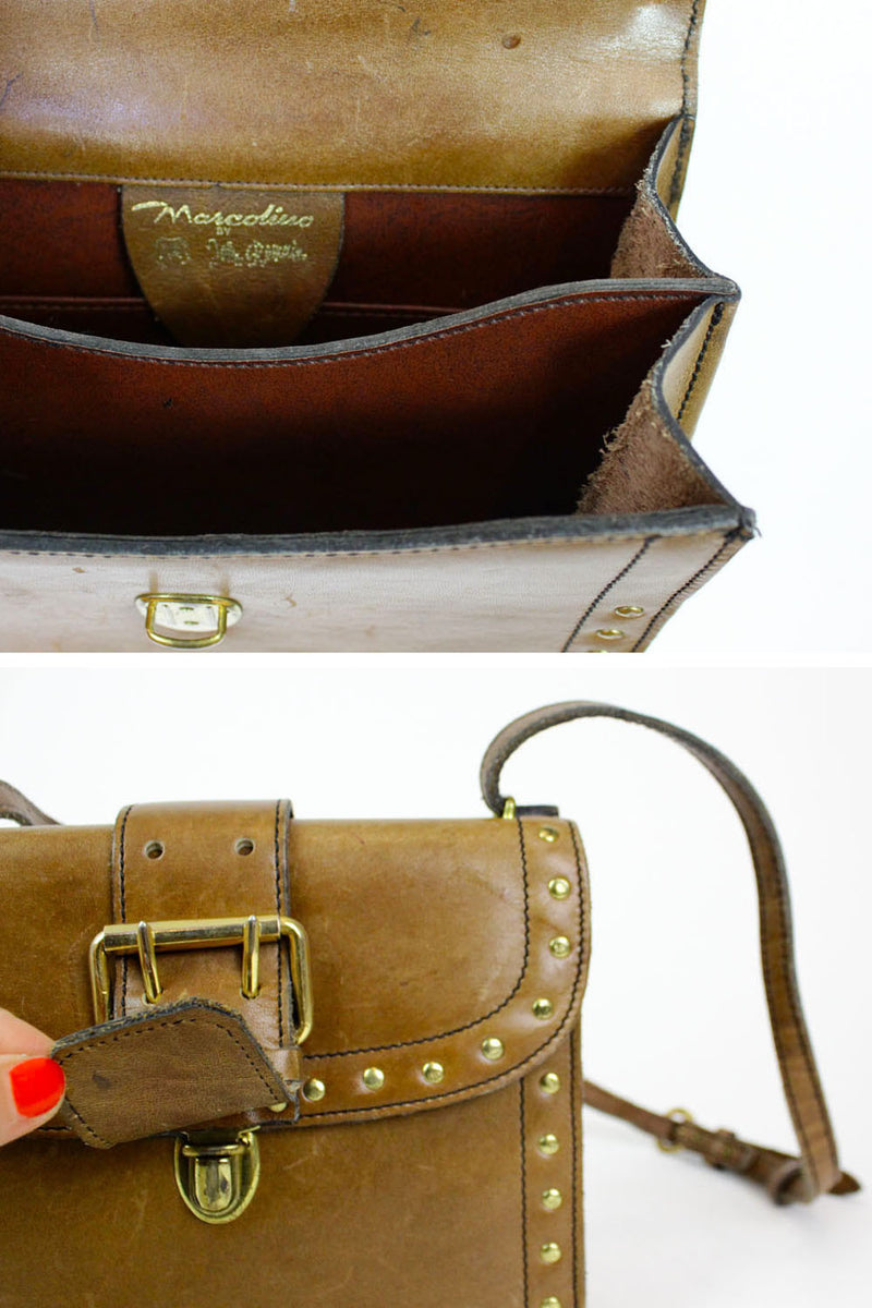 Large studded leather mail bag, monogrammed JW, late 19t… | Drouot.com