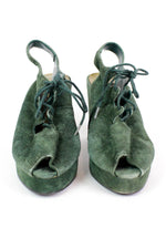 Green Suede Lace Up Platforms 7.5