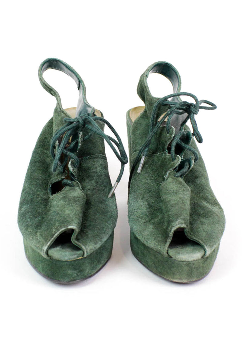 Green Suede Lace Up Platforms 7.5