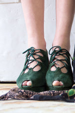Green Suede Lace Up Platforms 7.5