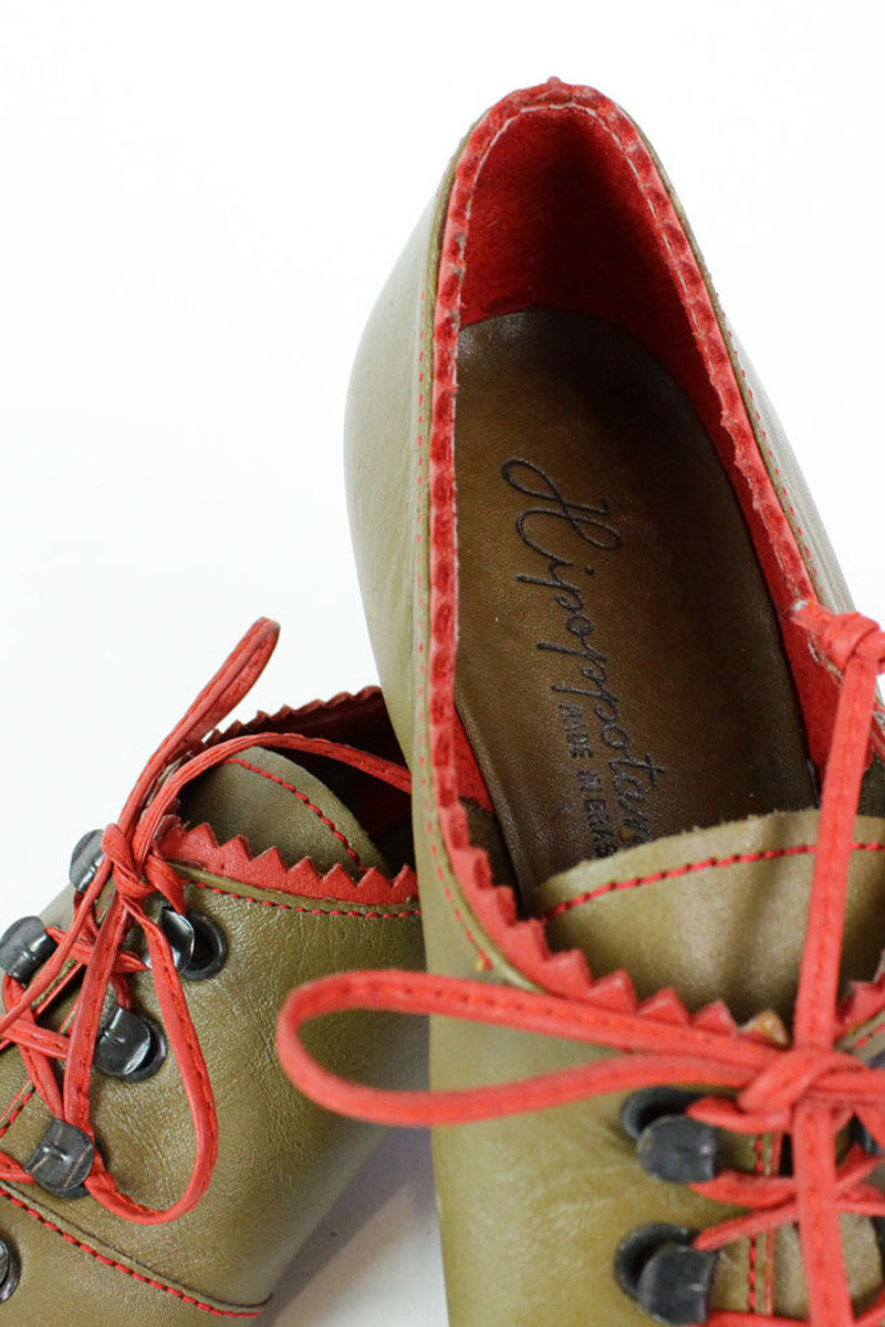 Olive & Red Leather Oxfords 7.5