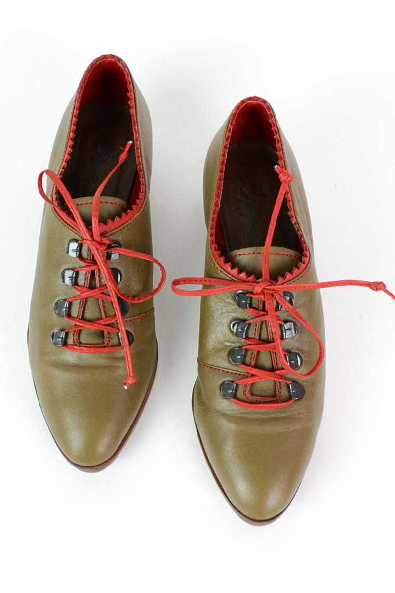 Olive & Red Leather Oxfords 7.5